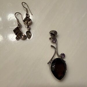 Elegant Quartz and Amethyst Pendant and earring set